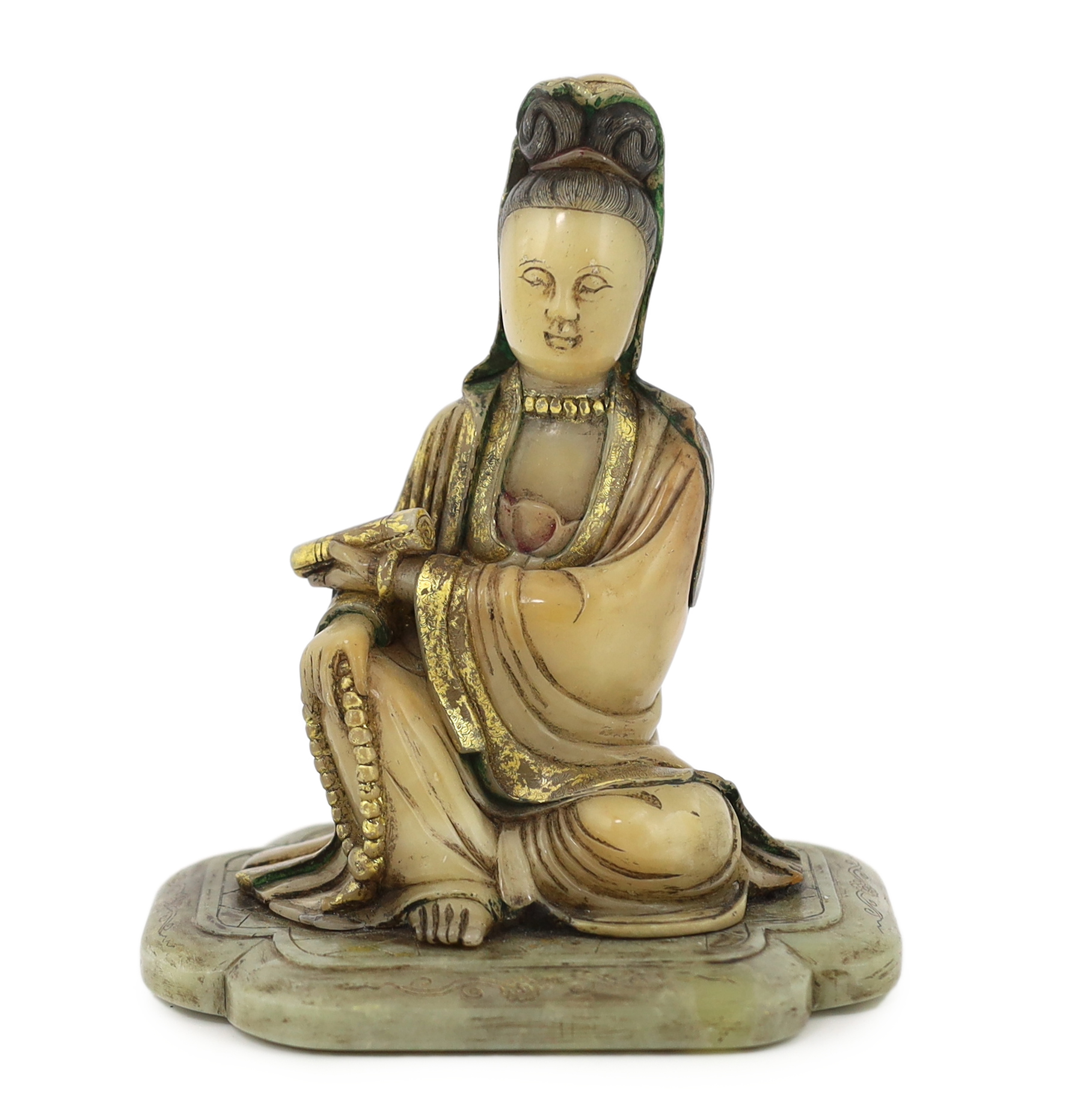 A Chinese soapstone seated figure of Guanyin, 17th/18th century